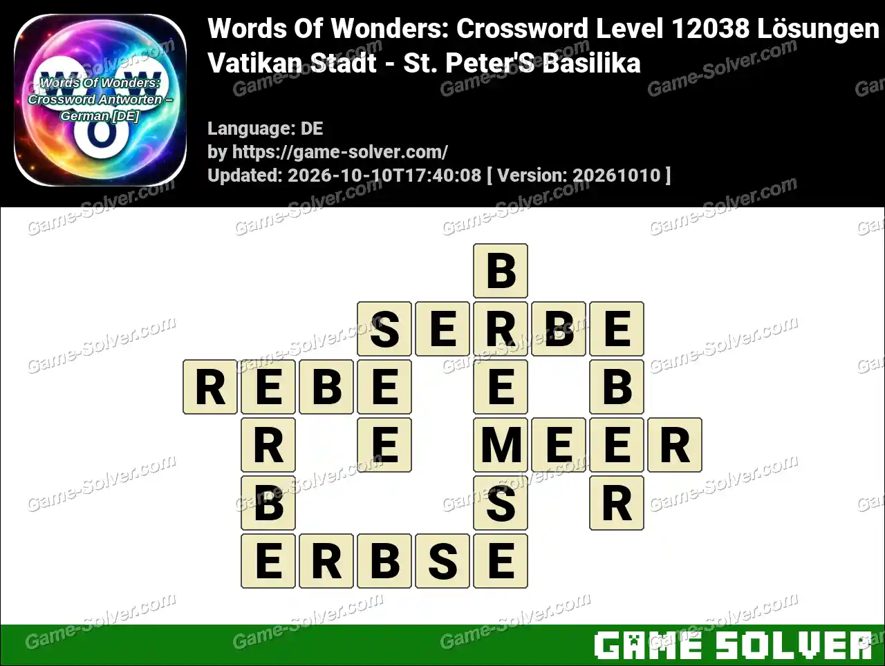 Words Of Wonders: Crossword Level 12038 Lösungen – Vatikan Stadt – St. Peter’S Basilika